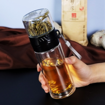 Simple dual-purpose tea cup subnet red double-layer glass men and women travel tea separation Cup portable flower tea cup