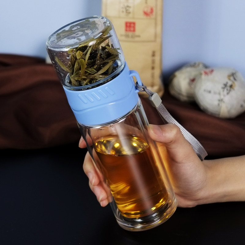 Tea-making separation mug filter Double glass-cup thermal insulation between men and women Tea water separation Cup Custom logo portable water cup