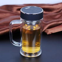 Household double-layer glass filter tea men and women office tea cup with handle Cup custom