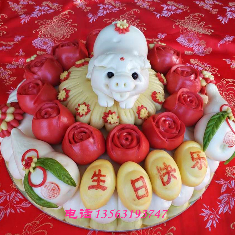 Wendeng Lin Rongtao Pasta Jiaodong Flower Pastry Old Man Longevity Peach Mother's Day Children's Hundred Days Children's Birthday Cake