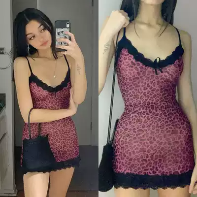 Large size vintage print slim sexy lace 1BAO WEN interior sling skirt suspender dress V-neck summer skirt