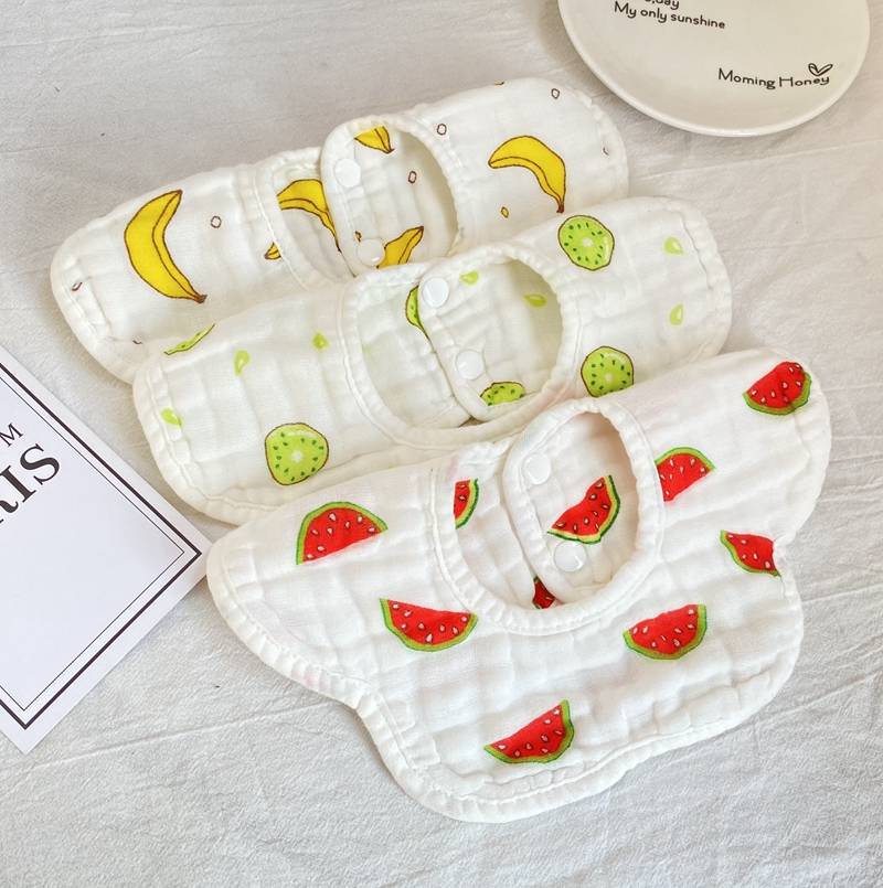 Baby Saliva Towel 8 Layers High Density Pure Cotton Gauze Bib Hood Baby Waterproof Puff Milk Containment Pocket 360 Swivel Flower Side Dining Around Pocket