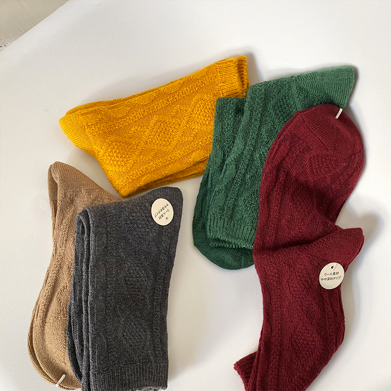 Autumn and winter bi into a sock ~ wool pure color thicking in warm stockings simple hundred and in socks