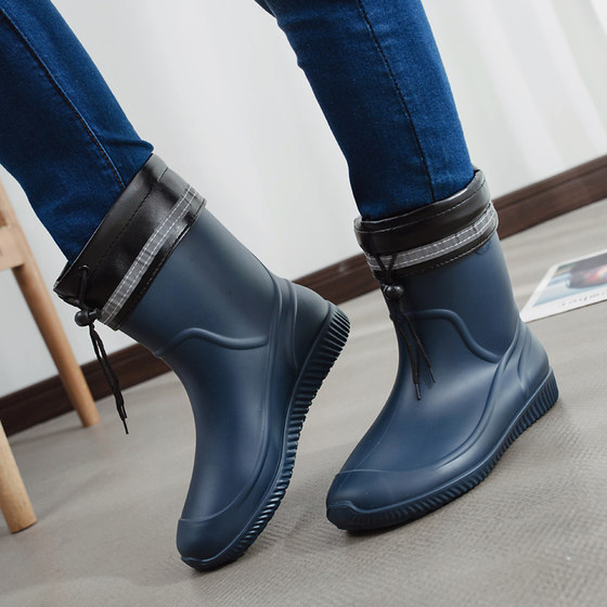 Rain boots men's mid-tube autumn and winter non-slip waterproof shoes fashion rubber shoes water boots overshoes car wash fishing shoes men's rain boots