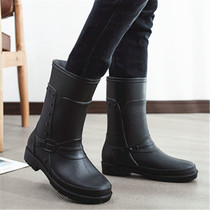  Rainshoes mens rubber shoes Mens mid-tube water boots galoshes fishing shoes outdoor work waterproof shoes warm plus velvet non-slip rain
