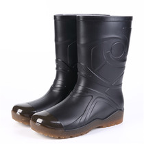  Rain Boots Mens non-slip mid-tube high-tube rain boots warm water boots car wash waterproof shoes Mens outdoor work plus velvet shoes