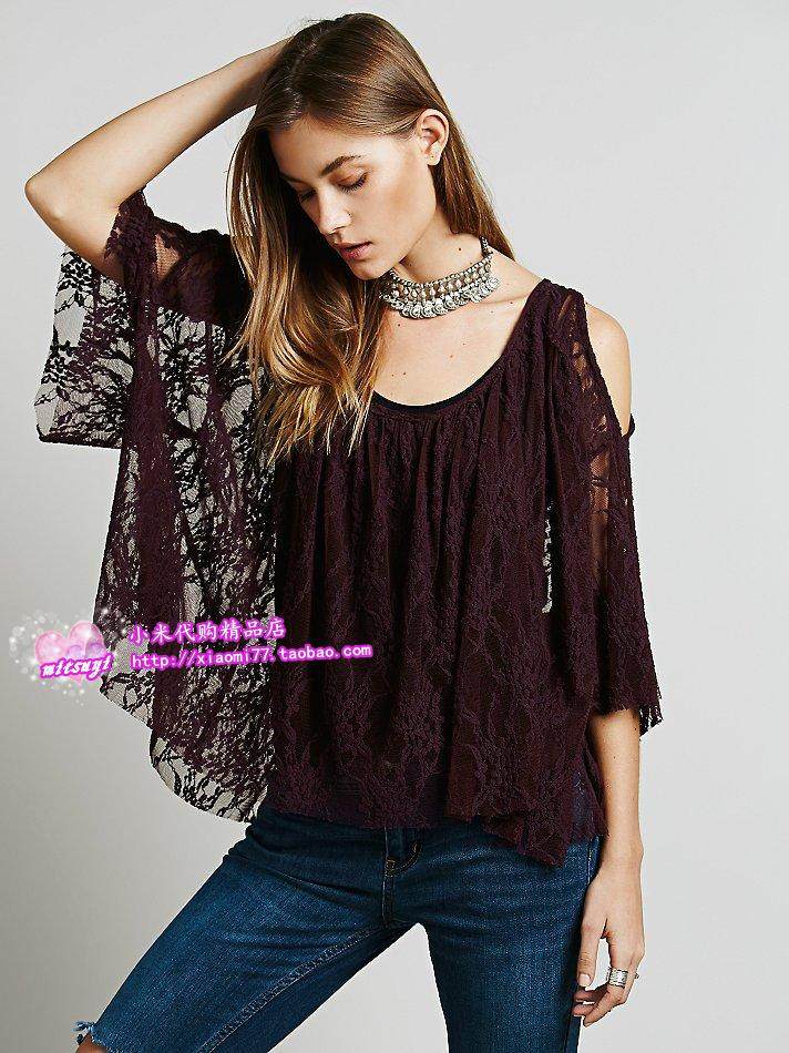 (Special spot) Free People FP embroidered lace shirt sexy strapless silhouette elegant sweet top