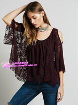 Free People FP Embroidered Lace Topper Sexy Out-Shoulder Elegant Sweet Top