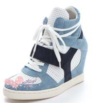 Ash leather lace wedges inside heighten athleisure womens shoes single shoes Smog Blue size 39