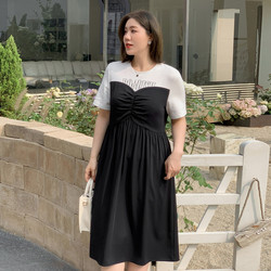 Xianlixiu 2023 새로운 여름 플러스 사이즈 여성 지방 mm 기질 통근 편지 인쇄 접합 가짜 투피스 드레스