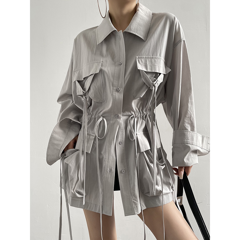 Acupstudio Jiangyoushang Multi-Strap Long-Sleeved Shirt for Women in Spring and Summer, Unique Mid-Length Sun Protection Light Jacket