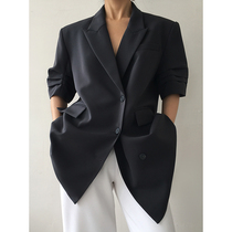 ACUP short sleeve blazer women 2021 Autumn New fried street long style high feel folding sleeve loose suit skirt
