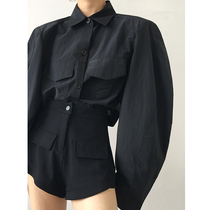 ACUP sunscreen shirt female 2021 autumn thin black European and American style hot girl design sense niche shirt top tide