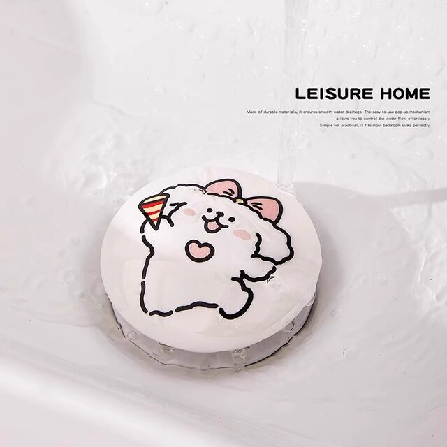 Cute Line Drawing Puppy Washbasin Bathroom Sink Drain Plug Creative Pop-Up Core