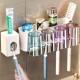Toothbrush Holder, No-Drill Toothbrush Cup and Mouthwash Cup Rack, Wall-Mounted Bathroom Family Toothbrush Holder