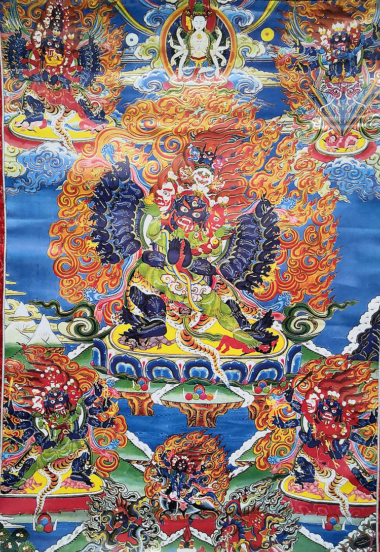 Yongzhong Ben teaches thangka five deity gilding printing brocade mounting this teaches thangka ZZD200