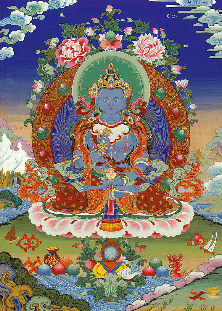 Yong Zhongben teaches Tangka Pharmacist Buddha Ming Ra (single - honor) HD printing brocade framing and taught Tangka