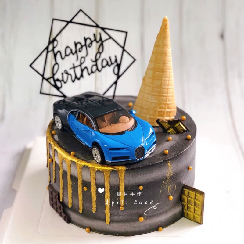 Birthday cake decoration Car decoration Blue car simulation model sports car Off-road vehicle Dessert table decoration