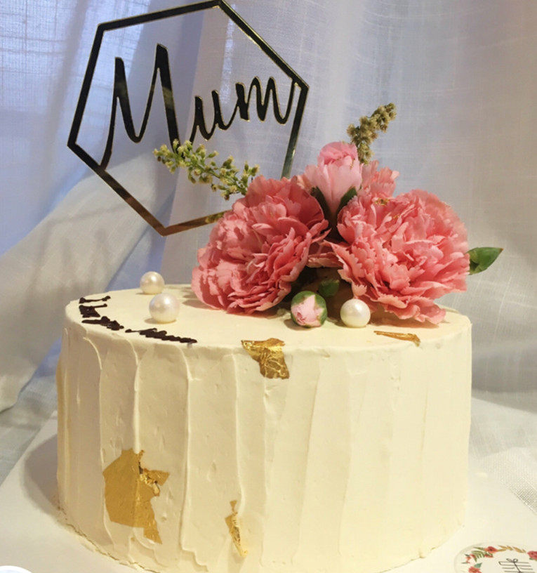 Mother's Day flower cake acrylic cake card decoration I MUM parents hard mirror cake plug