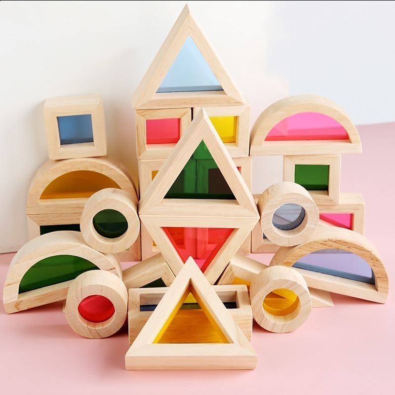 Wooden baby creative acrylic magic rainbow building blocks to build children's educational toys Montessori early education boys and girls