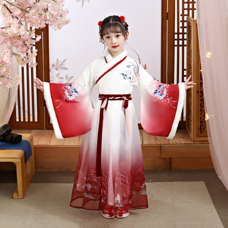 Han Fu Girl Ancient Dress Superfairy baby Tang Dress Chinese Wind Long Sleeve Children Little Girl Ancient Wind Autumn Winter Clothing