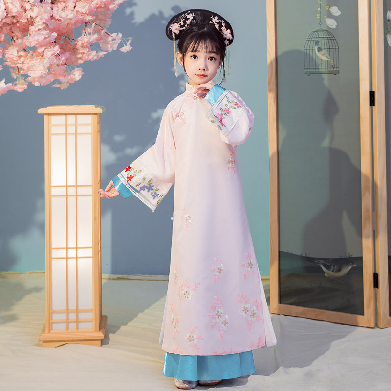 Girl Full Costume Spring Autumn Dress New Gg Ancient Qing Palace Princess Qiangu Dress Dancing Suit Children's Ancient Clothes