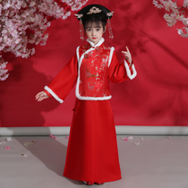 Childrens Qing Dynasty Hanfu Girls Palace Gage Chinese style baby costume costume costume autumn and winter clothing plus velvet thickened