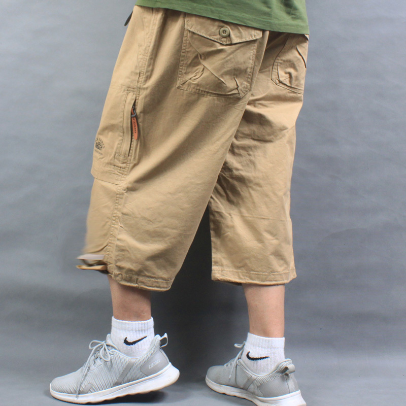 Summer Large Size Pure Cotton Casual Capri Pants Trendy Men's Loose Plus-Size Pants Mid-Length Pants Extra Large Cargo Shorts