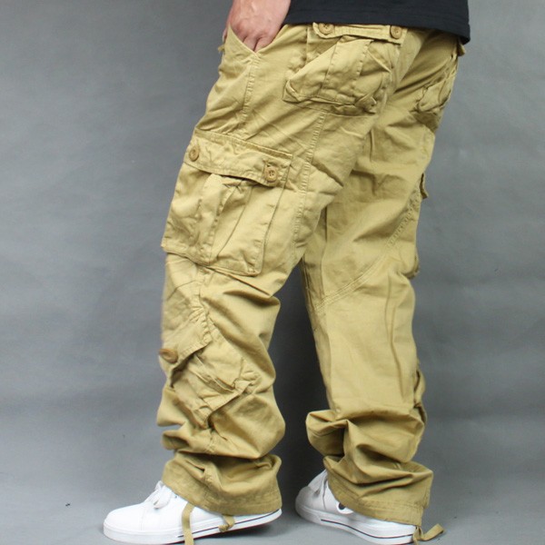 Match Maji rộng kích thước lớn quần cotton giản dị quần hip hop quần nhiều túi cộng với phân bón để tăng quần nam quần nam ống rộng