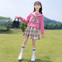 Girl autumn suit 2021 New Net Red Girl foreign style clothes college style bow plaid skirt two