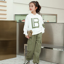 Girl set foreign style 2021 Autumn Tide Sports two-piece New hooded clothes overalls overalls 8-14 years old