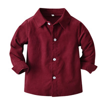 Mens baby autumn 2021 new childrens long sleeve shirt childrens lapel solid wine corduroy coat