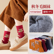 Socks children Korean version thick warm plus fleece in the tube socks cute Japanese autumn and winter college wind terry cotton stockings