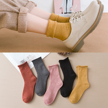 Winter socks womens thickened mid-tube socks plus velvet breathable deodorant terry socks solid color womens loose mouth confinement socks long tube