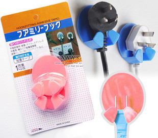 Power plug socket adhesive hook rack plug organizer multi-function plug adhesive hook pink 2 sets