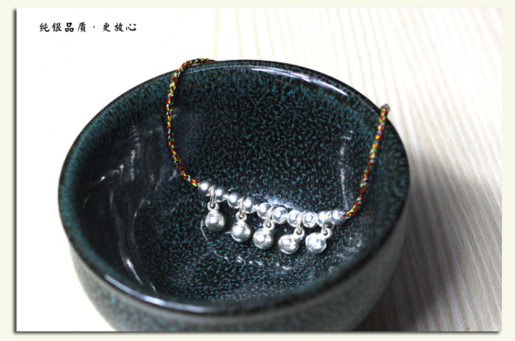 Tinh khiết handmade năm màu dây thừng sterling bạc vòng chân may mắn dây đỏ vòng đeo tay retro ác trang sức lắc chân nữ titan