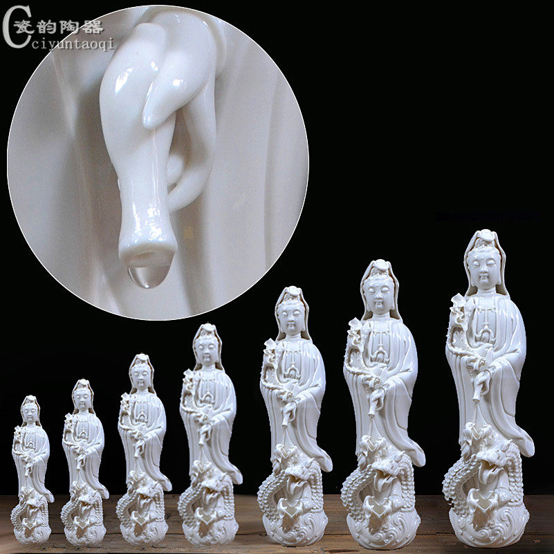 Sanlong drop water sight of bodhisattva Buddha image Dehua white ceramic drip ceramic swing ceramic audio image