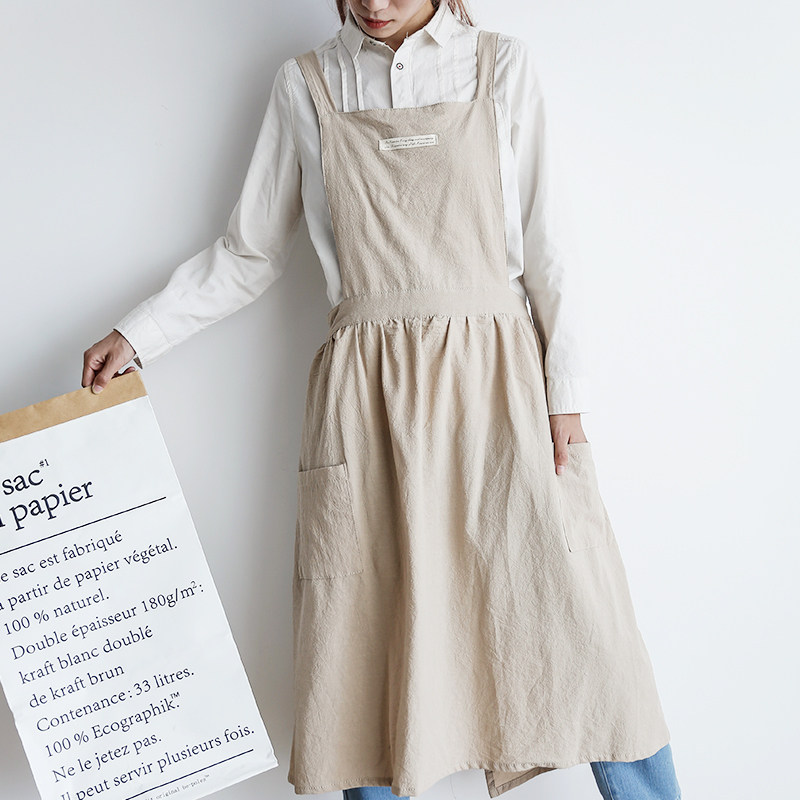 Pure Washed Cotton Apron Cotton Linen Milk Tea Coffee Shop Baking Mechia Fashion Men And Women Workwear Linen Work Apron