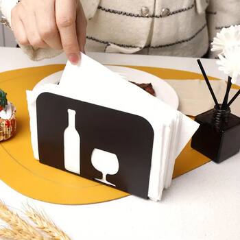 Wine bottle and glass silhouette creative napkin holder iron paper napkin holder desktop storage decorative metal ornaments modern style
