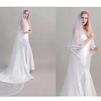 European and American wedding white double-layer long bridal veil narrow ribbon edge mesh with comb headdress female photo props