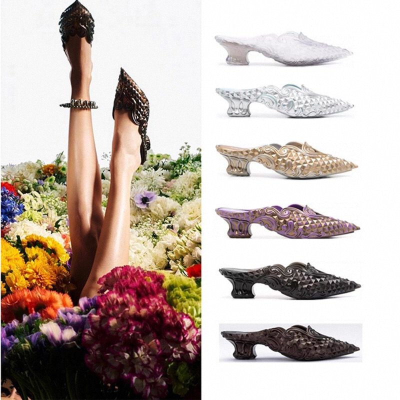 Brazilian Melissa Women's Shoes Baroque Retro Style Pointed Toe Half-Slipper Witch Crystal Shoes Yproject 33387