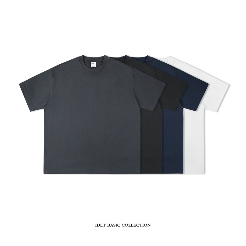 Idlt Silhouette Round-Neck T-Shirt 290g Loose Fit Drop Shoulder Heavyweight Cotton Tee Versatile Street Style Unisex Trendy ins