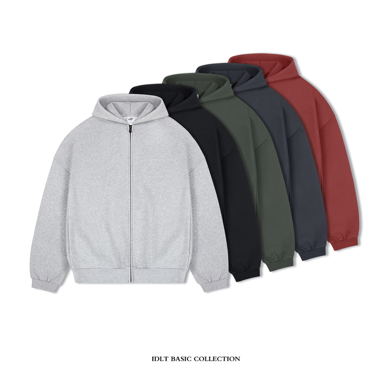 Idlt 500g Heavyweight Fleece-Lined Thick Oversized Drop-Shoulder Zip-Up Hoodie Loose Sweatshirt Versatile Warm European and American Style Trendy