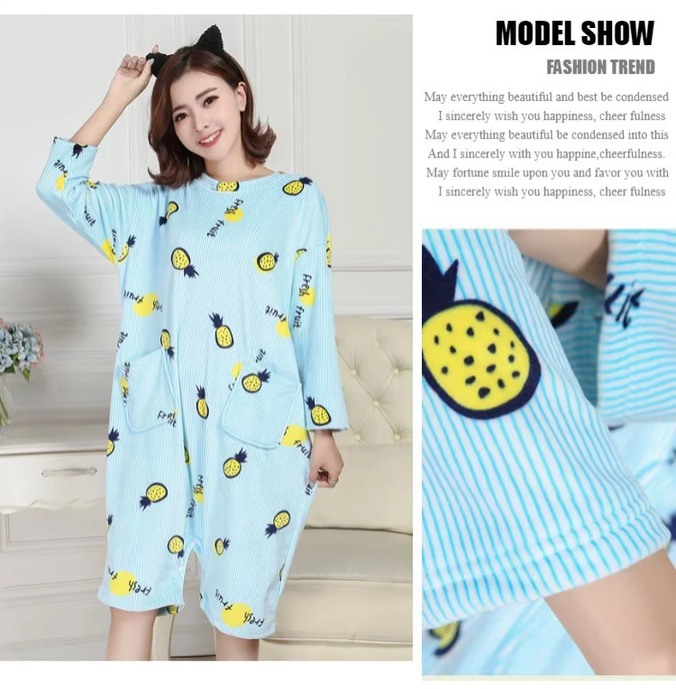 Mùa thu và mùa đông áo dài tay phiên bản Hàn Quốc của bộ đồ ngủ nhung mỏng kích thước lớn dài phần giải trí dài đảo nhung phục vụ nhà áo ngủ shop đồ lót đẹp giá rẻ