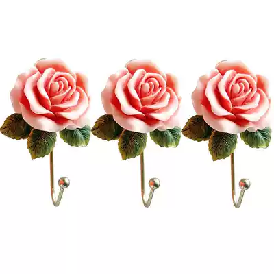 Resin rose porch coat rack key adhesive hook creative pastoral hanger Wall hanger room decoration wall decoration