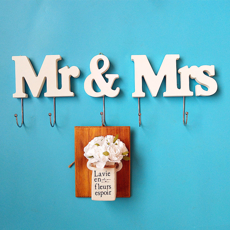 Mr and Mrs European style coat rack key hook creative wooden hanger room decoration wall hanging wall decoration