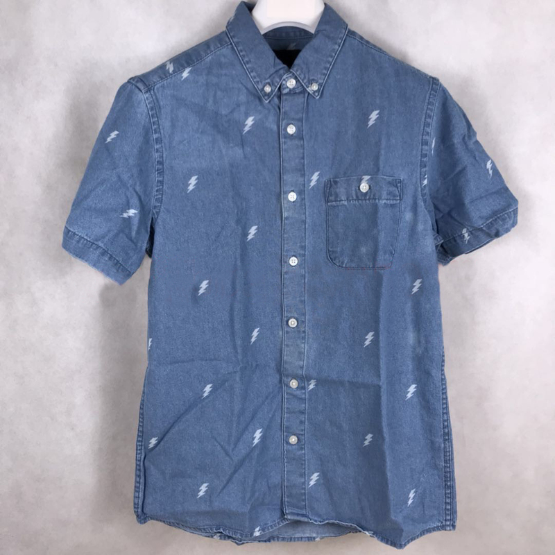 In-Stock Special Price Asos Men's British Style Lightning Print Denim Shirt Casual Short-Sleeve Shirt Refreshing Base Layer with Personality In-Stock Special Price Asos Men's British Style Lightning Print Denim Shirt Casual Short-Sleeve Shirt Refreshing Base Layer with Personality