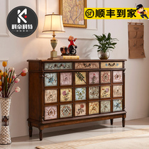  American entry shoe cabinet entrance cabinet country solid wood painted retro ultra-thin large-capacity foyer partition cabinet multi-function