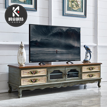  American TV cabinet Solid wood coffee table combination set Master bedroom floor cabinet storage simple TV cabinet Living room small apartment