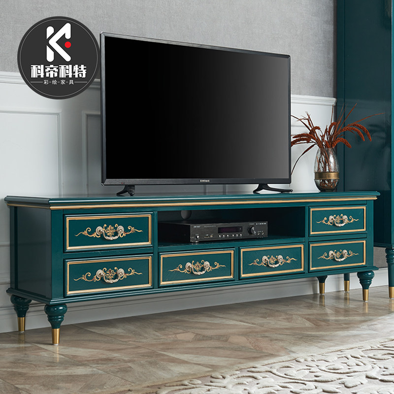 French light luxury TV cabinet coffee table combination living room storage floor cabinet modern simple solid wood film and television cabinet 1 8 meters